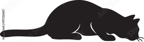 Black cat silhouette in a stalking or curious pose, flat design vector illustration