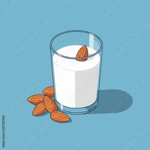 Glass of almond milk with almonds.