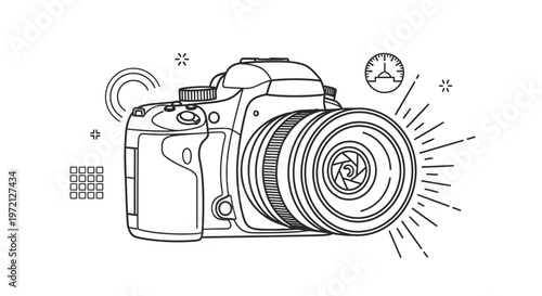 Minimalist Line Art Digital Camera Illustration Representing Photography, Creative Technology, and Media Concepts