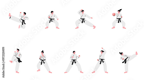 空手をする人々のイラストセット