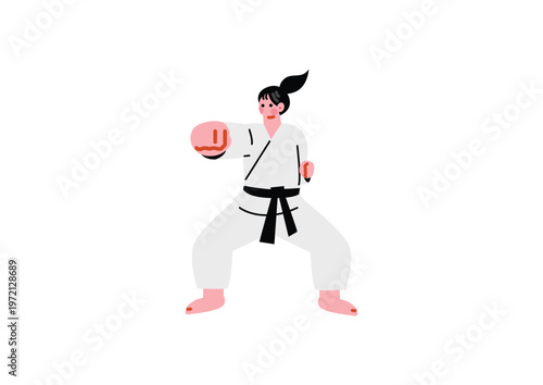 空手の練習をする女性のイラスト