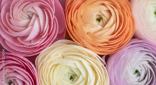 Close up of colorful ranunculus flowers showcasing natural beauty and textures