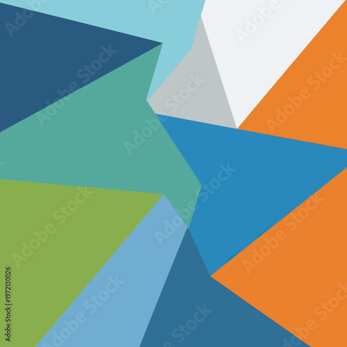 Geometric Abstract Composition with Triangles in Blue, Green, and Orange.