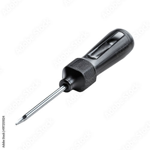 Professional Isolated Slotted Screwdriver Black Handle on White Background Photo