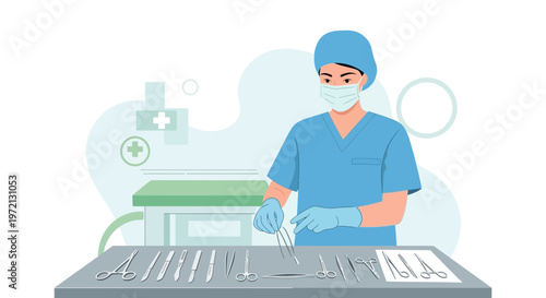 Surgeon Preparing Surgical Instruments for Operation in Operating Room