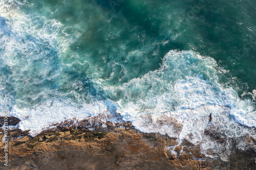 Rocky shoreline top down aerial view