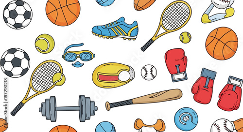 Sports equipment and accessories collection.