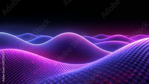 Abstract Digital Waveform with Vibrant Pink and Blue Colors on Black Background
