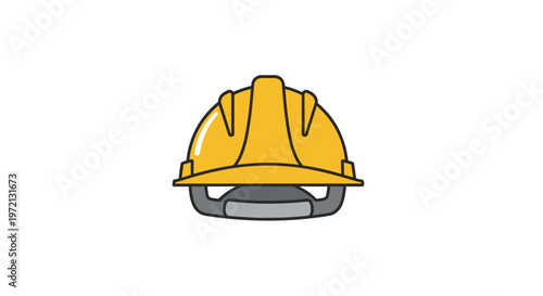 Professional yellow construction safety helmet shown from a front perspective featuring a grey internal suspension system against a pristine white background.