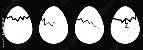Broken Easter Egg Icon Set – Cracked Egg Minimal Solid Silhouette Collection vector icon set