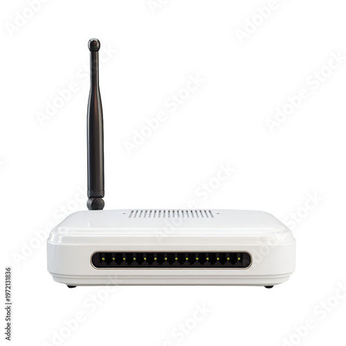 Professional Isolated Wireless Router with Signal Antenna on White Background