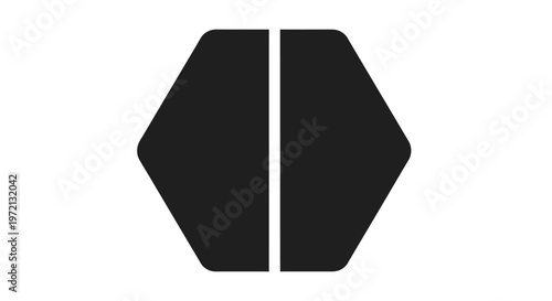 Black hexagon shape, geometric icon, divided symbol, abstract design element