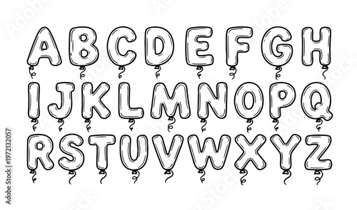 Balloon Letter Alphabet Line Art Clipart Set — A to Z Hand Drawn Foil Balloon Font 