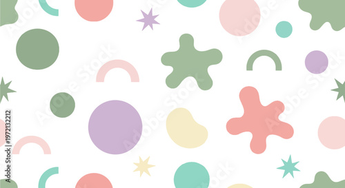 Soft Pastel Circles Arches Blobs Stars Seamless Pattern