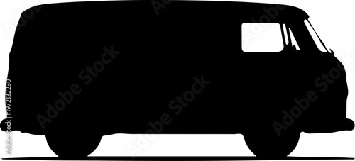 Classic Retro Passenger Van Silhouette Ideal for Road Trip, Travel, and Vintage Automotive Design Graphics