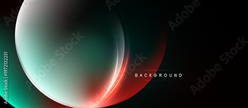 Abstract design features flowing lines, vibrant colors. Dark background contrasts bright curves, creating modern aesthetic. Minimalist style.