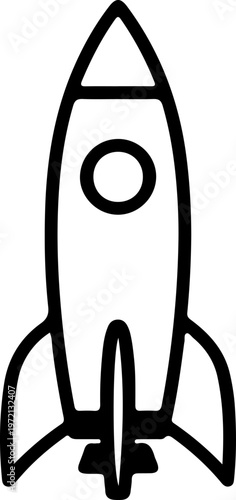 Streamlined black outline icon of a rocket launching, symbolizing progress, innovation, and interstellar aspirations for future endeavors