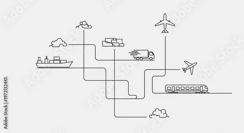 Transportation modes, logistics icons, shipping, travel, vehicle symbols