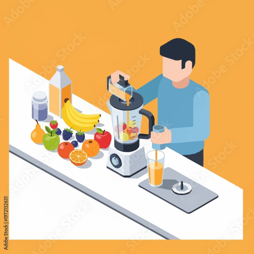 Man preparing a fruit smoothie.