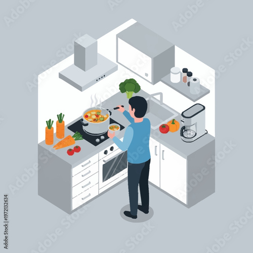 Man cooking in a modern kitchen.