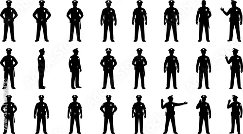 Police officer standing silhouettes vector illustration

