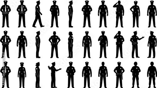 Police officer standing silhouettes vector illustration
