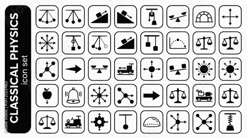 Quantum Mechanics Bold Line Icons-Wave Particle Duality Double Slit Schrodinger Superposition Entanglement Uncertainty-Physics Icon Set Vector - Quantum Icons