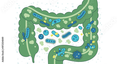 Gut Microbiome Illustration: Healthy Bacteria in the Human Intestine