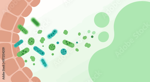 Microscopic Bacteria and Microbes in a Digestive System or Gut Environment