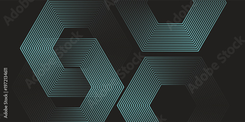 Dynamic turquoise neon hexagonal lines form a striking geometric pattern on a black background, evoking modern technology, futuristic design, and digital aesthetics