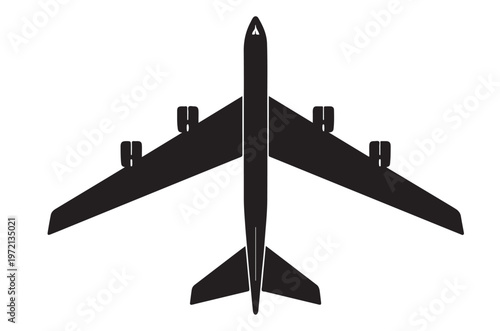 B-52 Bomber Aircraft Silhouette Vector – Military Strategic Plane Top View, Black EPS