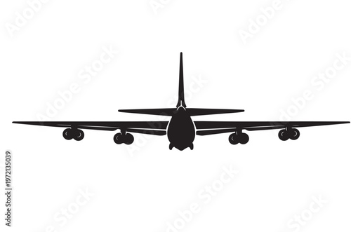 B-52 Bomber Aircraft Silhouette Vector – Military Strategic Plane Top View, Black EPS