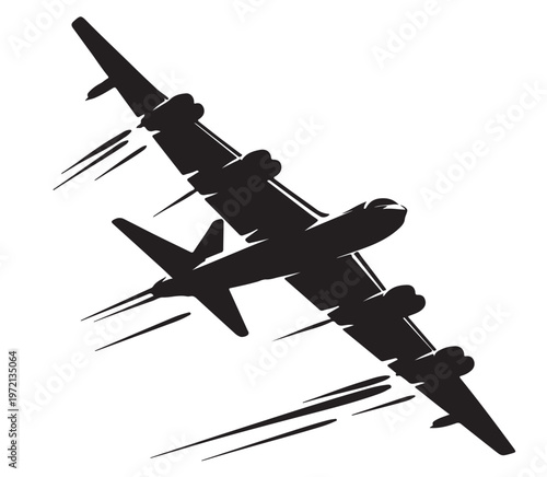 B-52 Bomber Aircraft Silhouette Vector – Military Strategic Plane Top View, Black EPS