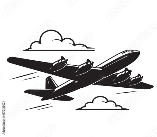 B-52 Bomber Aircraft Silhouette Vector – Military Strategic Plane Top View, Black EPS