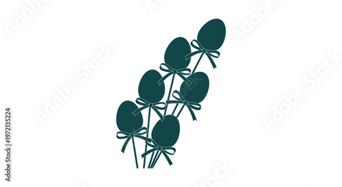Dark Teal Silhouette of Easter Eggs on Sticks with Decorative Bows for Festive Cake Toppers Design