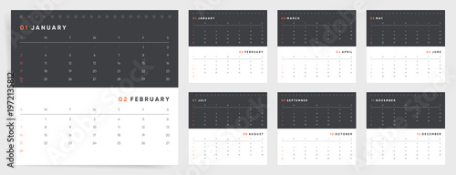 2027 Calendar layout. Dark modern calendar design. Week Starts on Sunday.