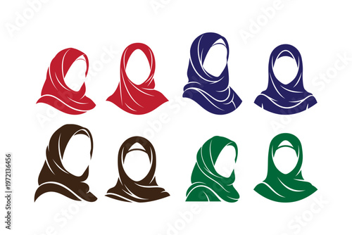 Colorful Hijab Muslim Woman Headscarf Flat Vector Illustration Collection
