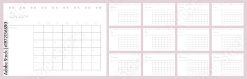 2027 Calendar template. Warm peach calendar design. Week Starts on Sunday.