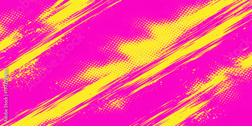 Abstract dynamic digital art with vibrant magenta and yellow hues, featuring bold brushstrokes and textured patterns, evoking energy and artistic expression.