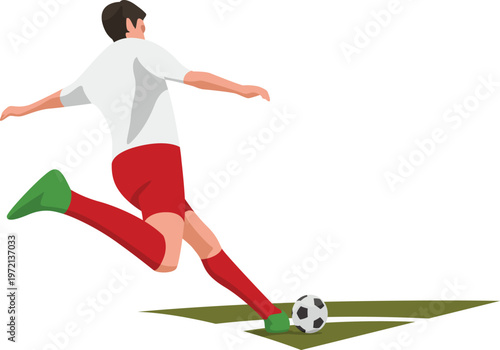 Soccer player mid-kicking ball illustration