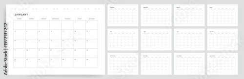 2027 Calendar template. Elegant minimalist calendar design. Week Starts on Sunday.