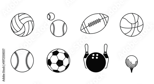 Vector illustration of set of various sports balls icons