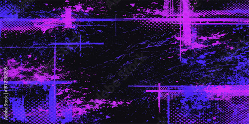 Abstract a vibrant and visually arresting grunge background, merging the boldness of a dark canvas with the captivating allure of dynamic, glitchy, and neon-infused design elements.