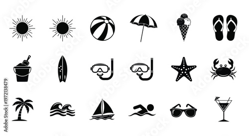 Vector illustration of set of summer beach icons