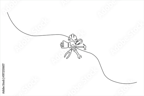 Minimalist continuous one-line drawing of a raised fist, symbolizing solidarity, workers' rights, and strength for Labour Day celebrations.