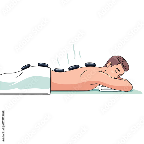 Man receiving hot stone therapy treatment.