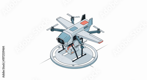 Isometric Autonomous Delivery Drone Carrying Package on Landing Pad - Future Logistics Concept