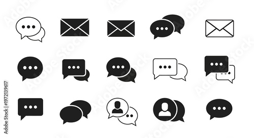 Black and white chat and email icons.