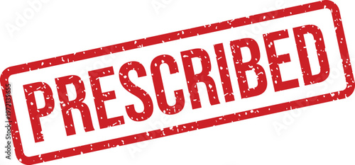 A vibrant red rubber stamp with an aged effect distinctly shows the word PRESCRIBED on a white surface