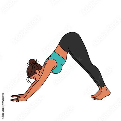 Woman doing downward facing dog yoga.